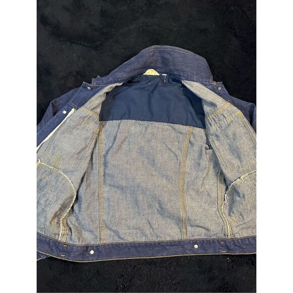 Vintage 1960s Slantzi Craft Selvedge Blue Jean Denim Needlepoint Jacket Womens L - Picture 4 of 13